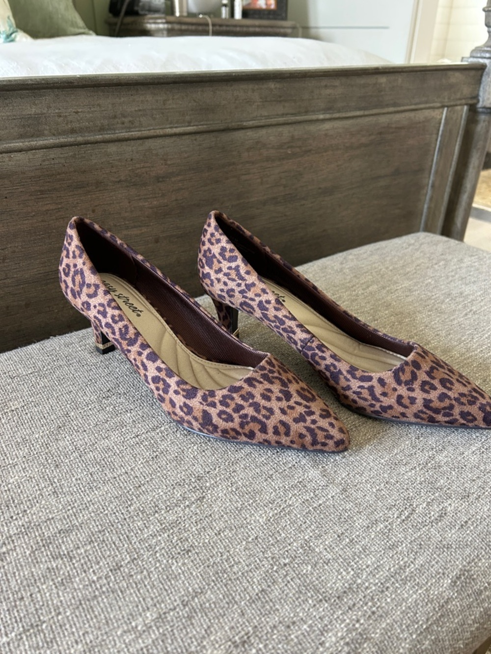 Easy Spirit Leopard Print Pointed Toe Kitten Heels - Brown/Black